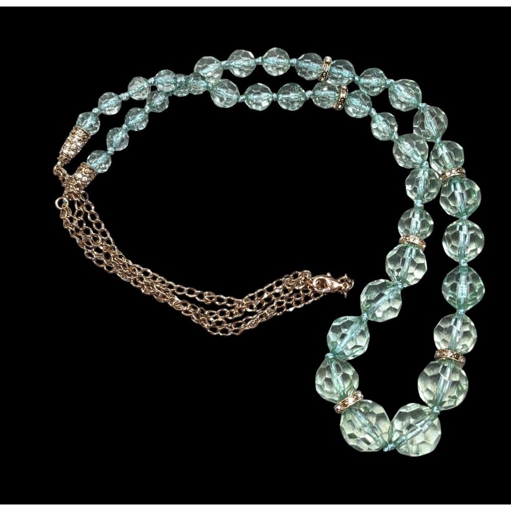 Vintage Glam Translucent Mint And Gold Tone Beaded Necklace